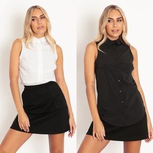 Blackmilk 💻 business time button up M sleeveless shirts Black or White EUC ⚪️⚫️